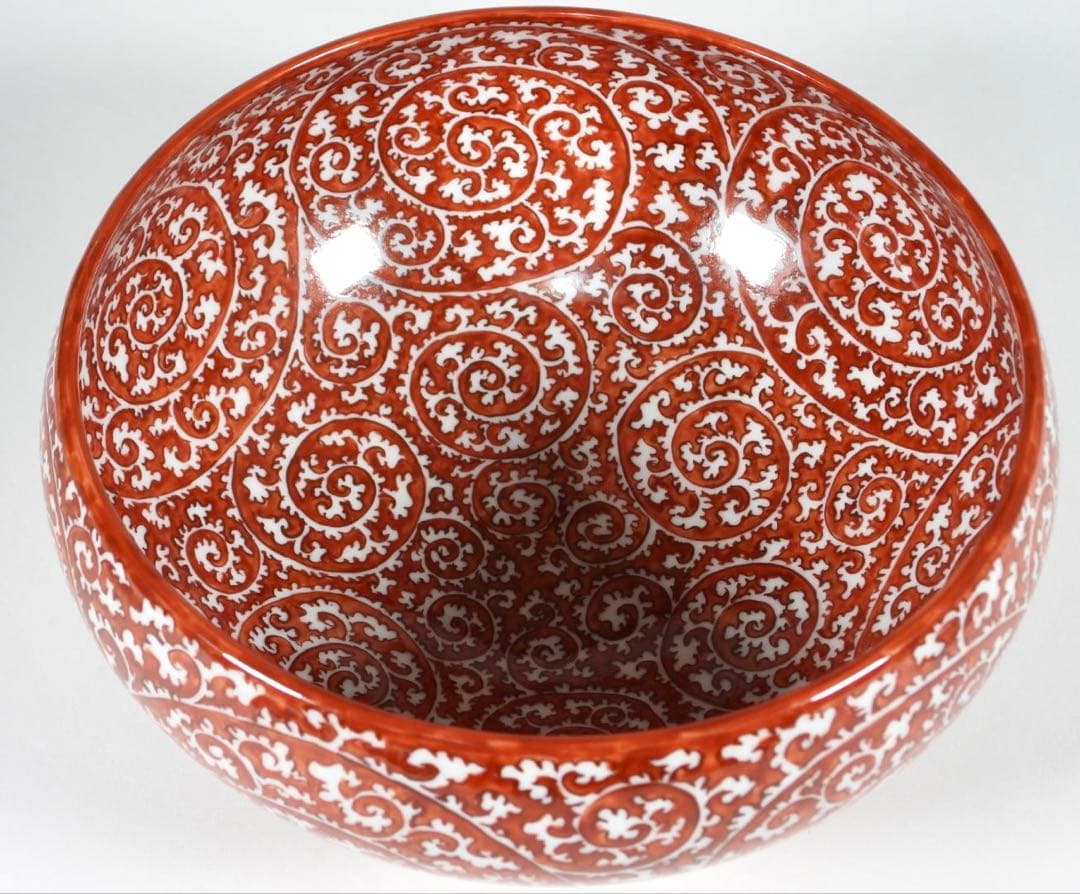 村上玄輝 作 朱濃蛸唐草文 大鉢 盛器 直径约21cm
