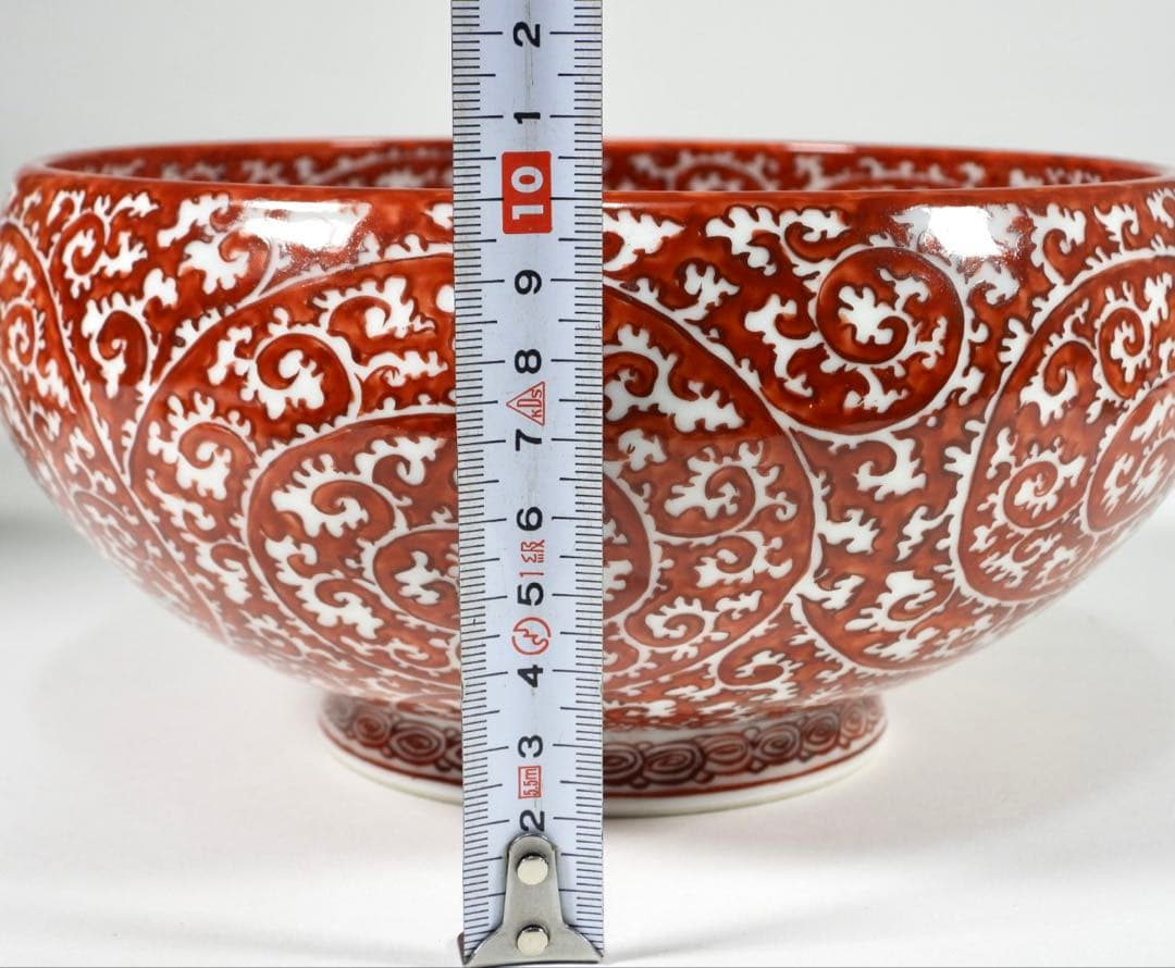 村上玄輝 作 朱濃蛸唐草文 大鉢 盛器 直径约21cm