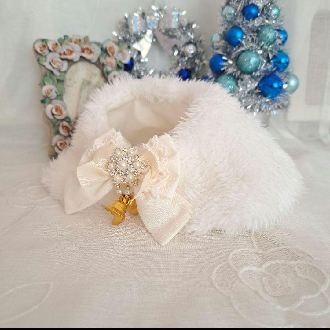 satopi、幅広シュシュ、スノーフレーク(ホワイト)わんちゃん猫ちゃん用