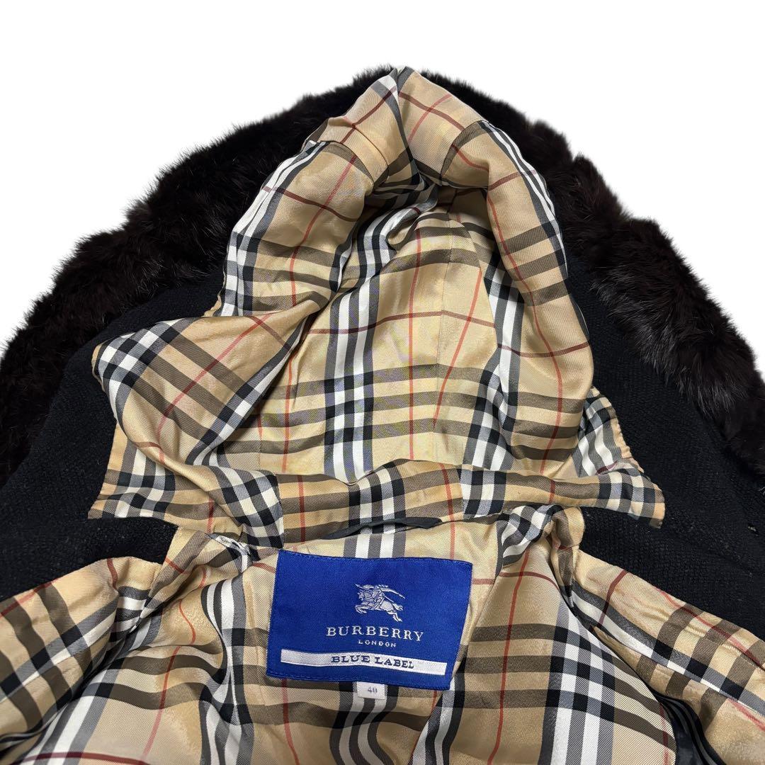 BURBERRY BLUE LABEL　ラビットファー ウールコート フード