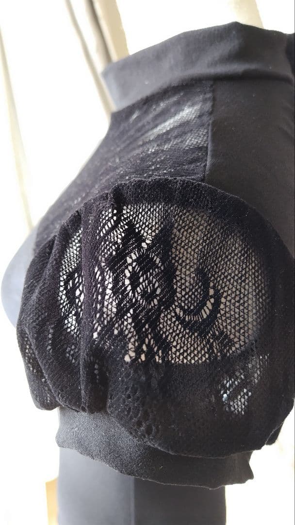 Ｓ～Ｍサイズ／ベロアと起毛レースの薔薇の花柄が上品な黒い娘役レオタード