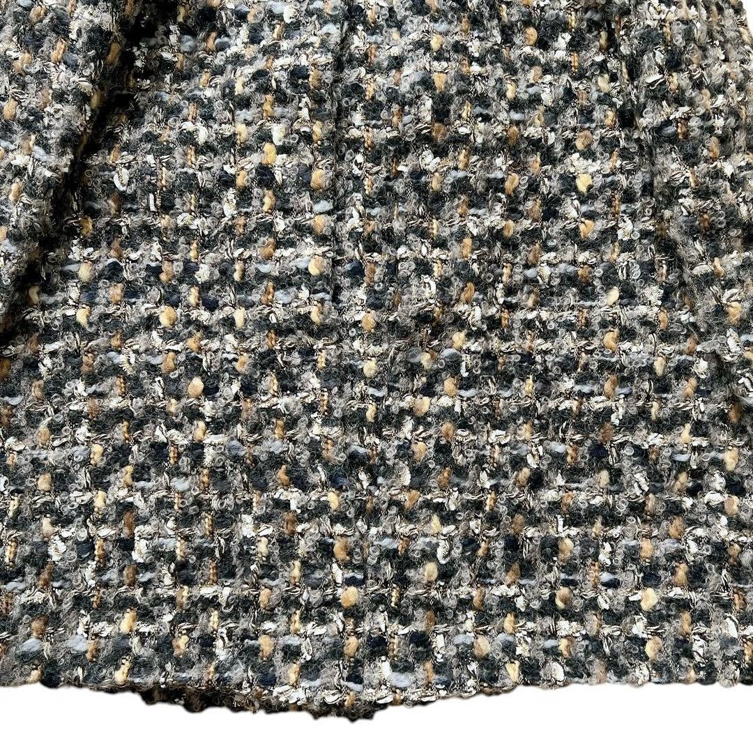 allureville　ツイードノーカラーコート　ジャケット　金ボタン　2