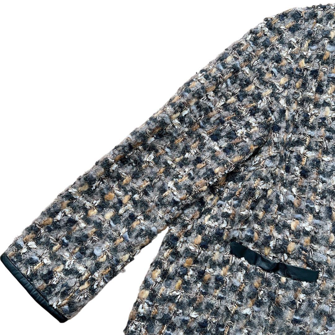 allureville　ツイードノーカラーコート　ジャケット　金ボタン　2