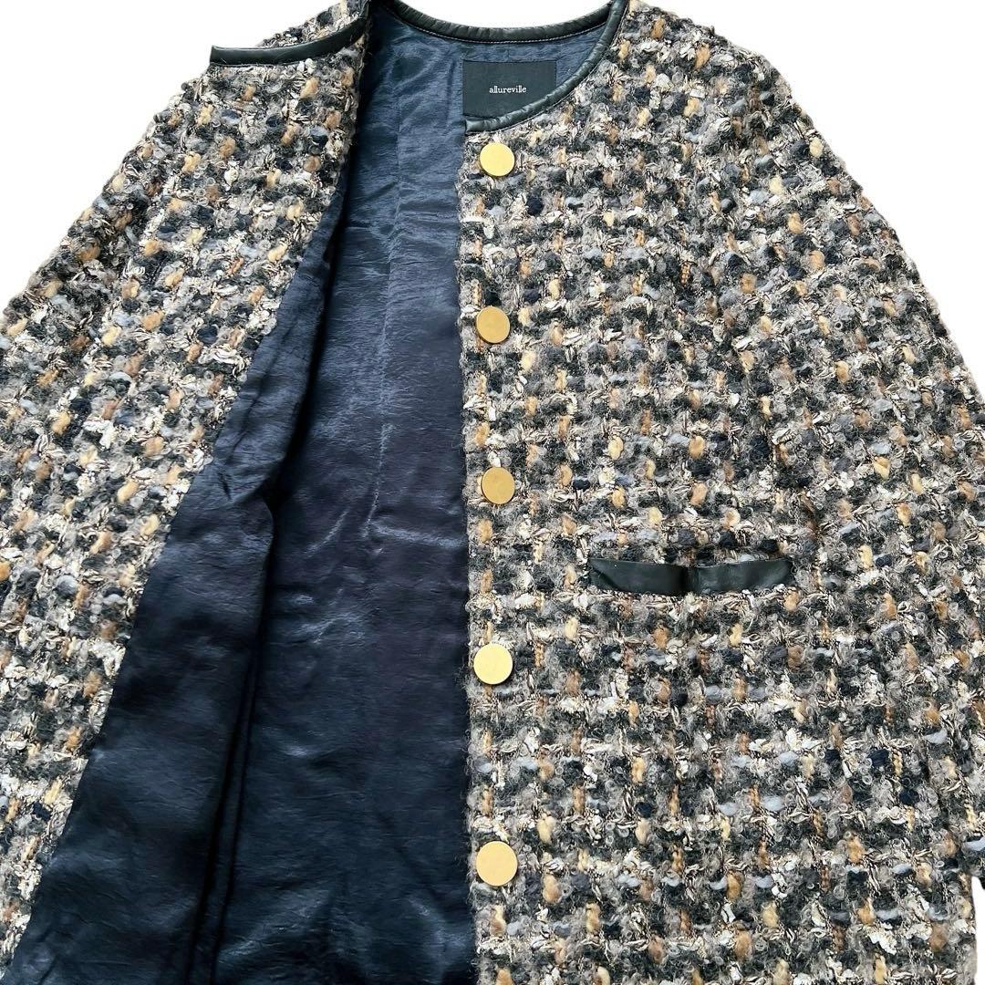 allureville　ツイードノーカラーコート　ジャケット　金ボタン　2