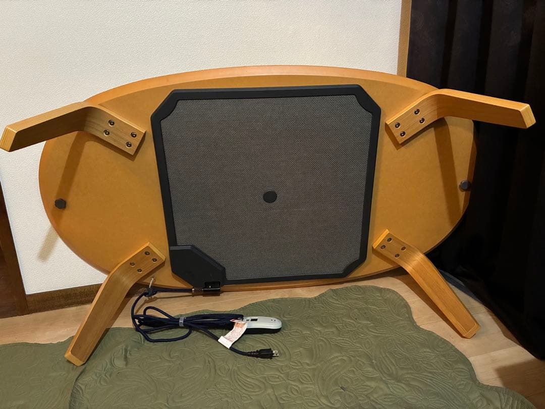 楽　ナチュラル木製楕円形こたつ　デニム布団セット