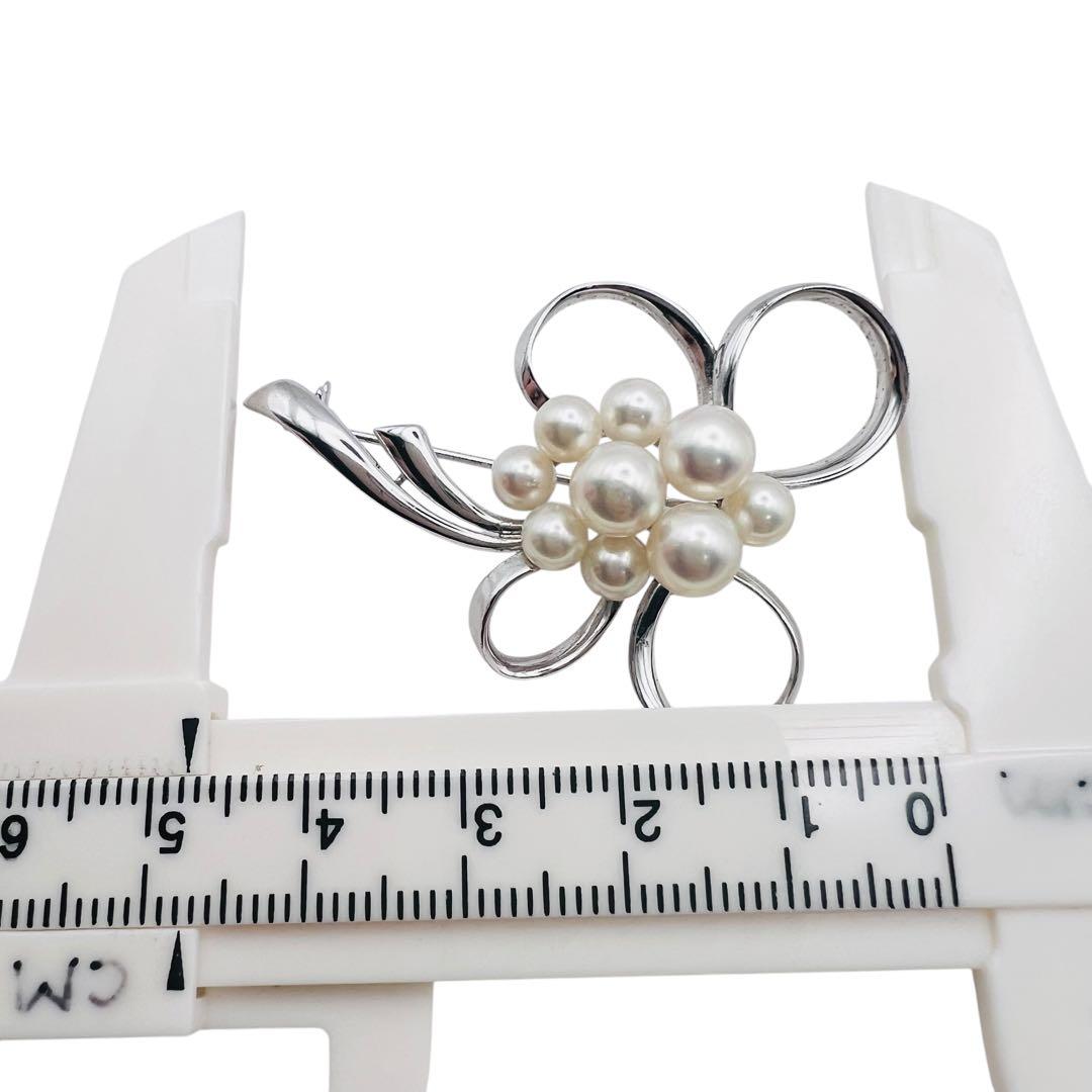 美品　ミキモト　あこやパール　真珠　9粒　シルバー　フラワー　ブローチ