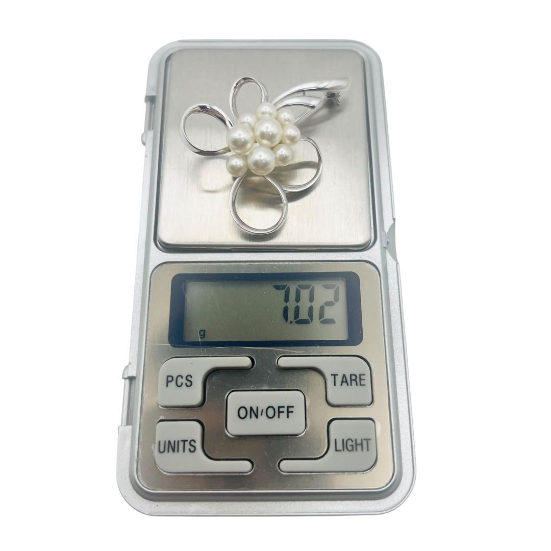 美品　ミキモト　あこやパール　真珠　9粒　シルバー　フラワー　ブローチ