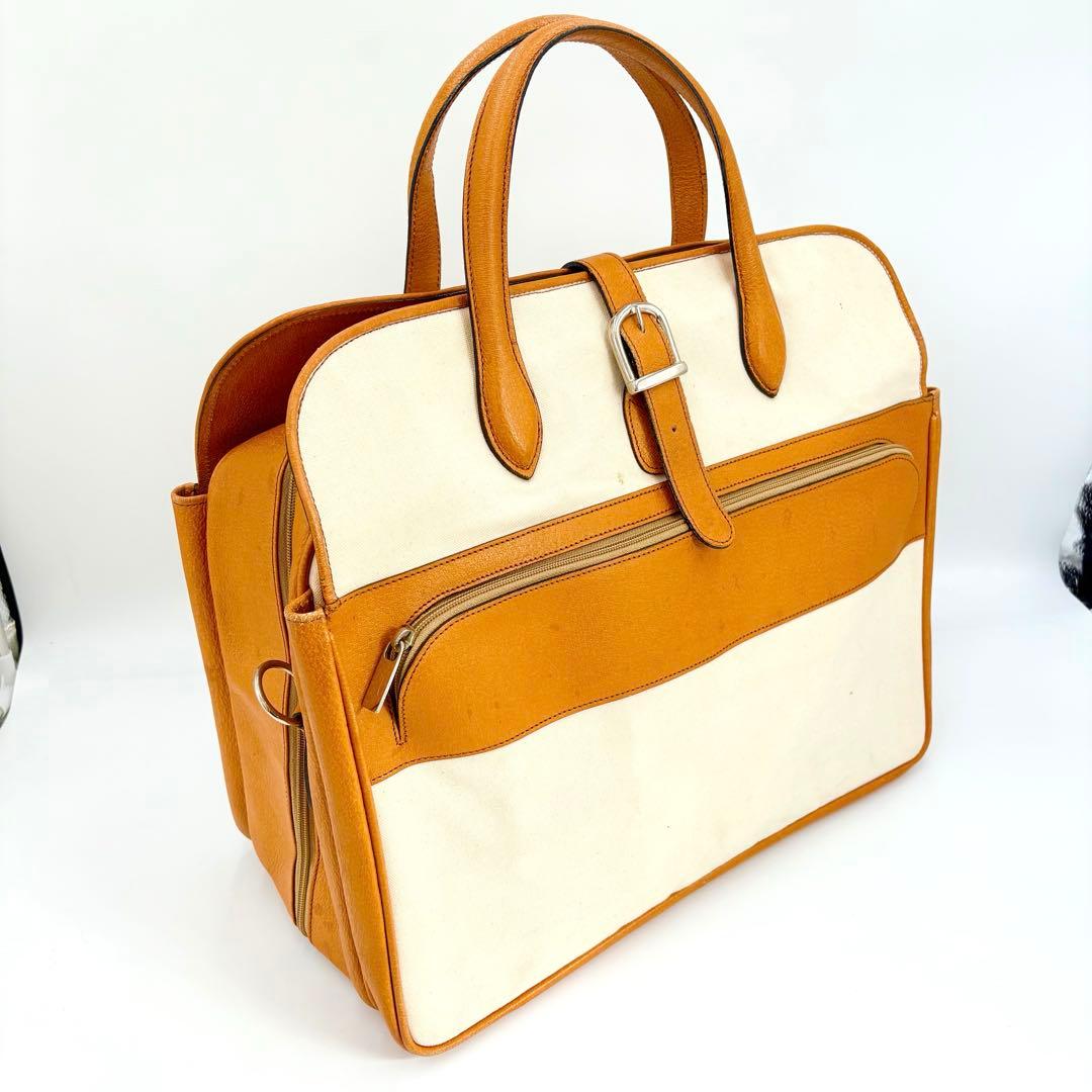 オロビアンコ ガーメントバッグ レザー×キャンバス キャメル スーツキャリー仕様