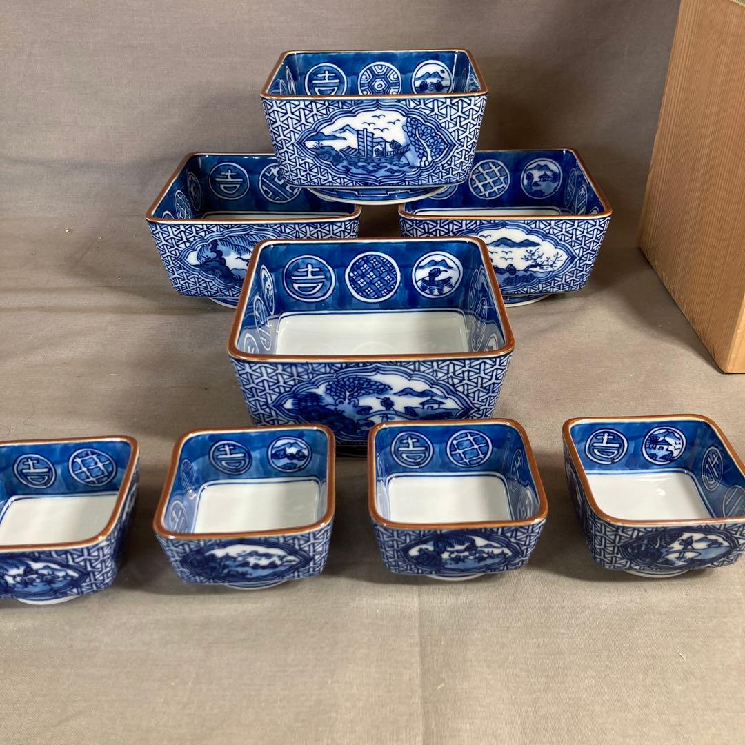 【源右衛門】古伊万里の伝統　日本名窯　舘林源右衛門作　祥瑞手間取山水図　向付四客