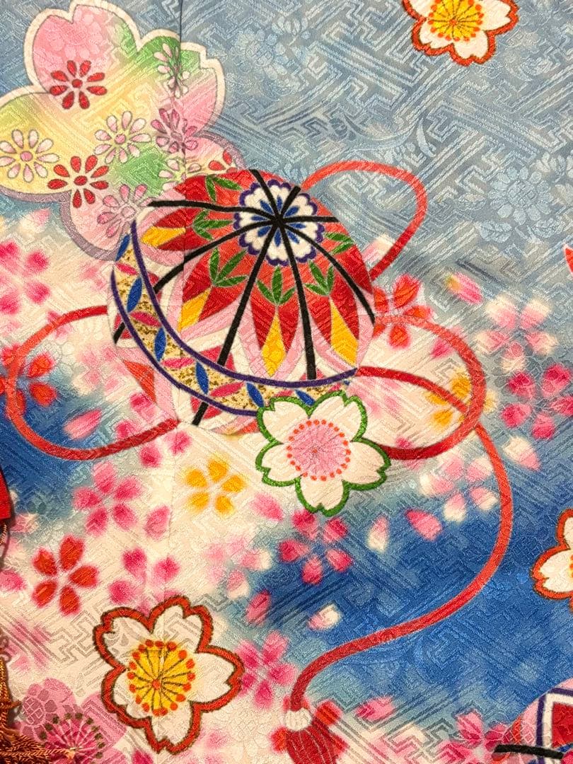 七五三　7歳　正絹　着物　フルセット　水色　桜　毱