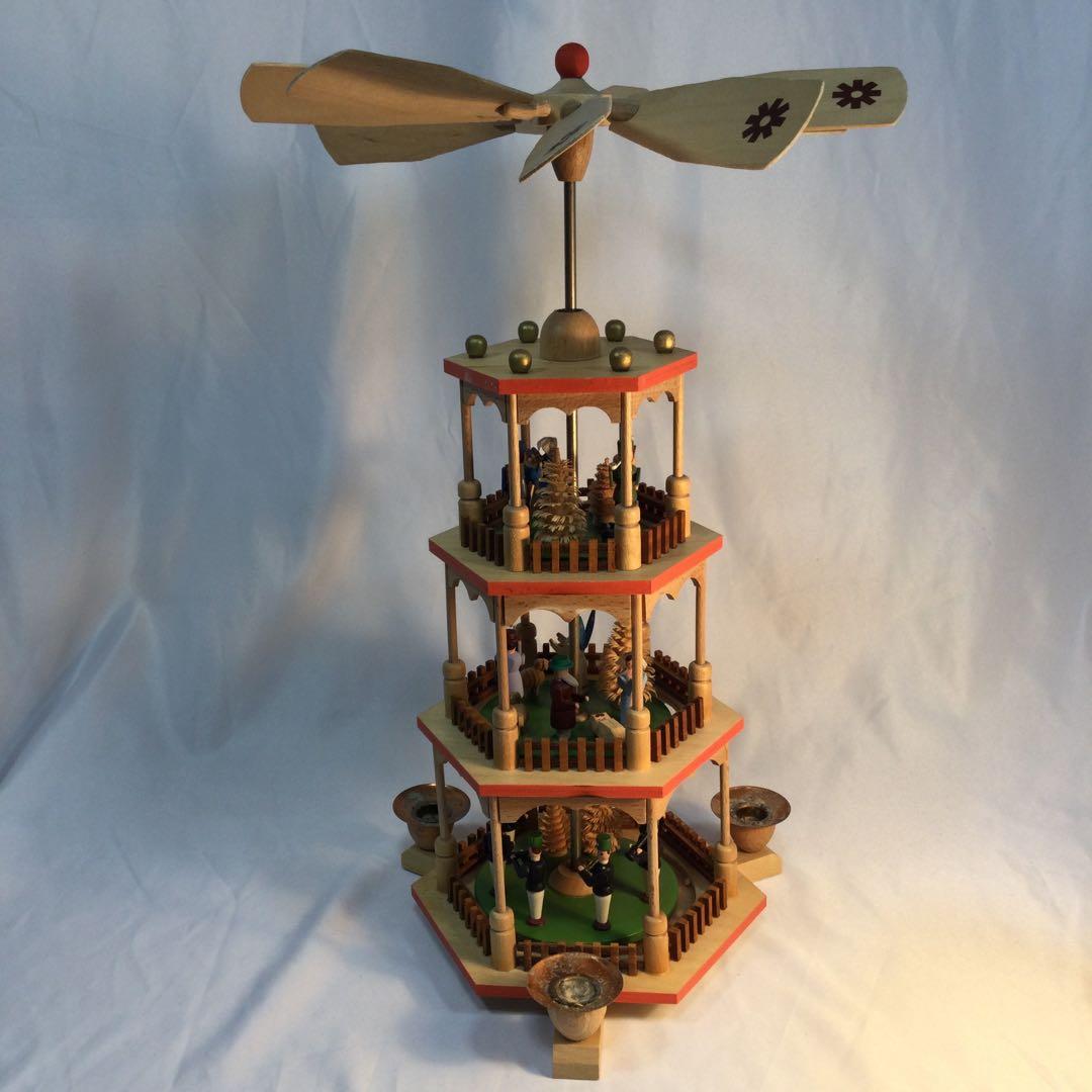 クリスマス　飾り　蝋燭3本　3段　回転　木製　ヴィンテージ　（2088）