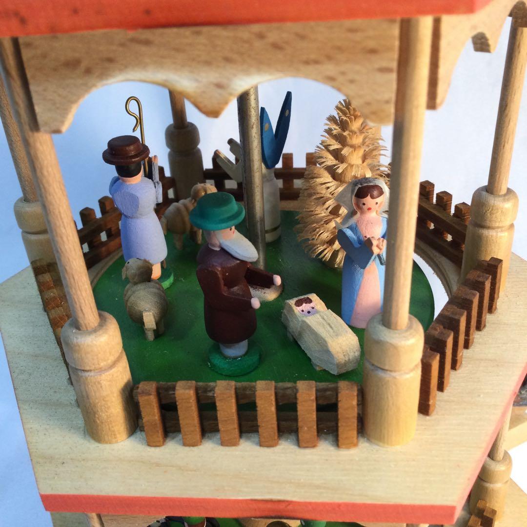 クリスマス　飾り　蝋燭3本　3段　回転　木製　ヴィンテージ　（2088）