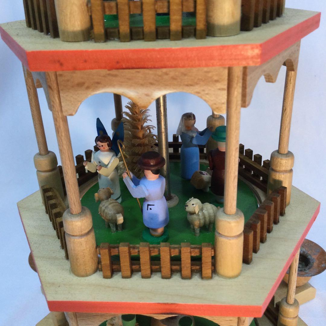 クリスマス　飾り　蝋燭3本　3段　回転　木製　ヴィンテージ　（2088）