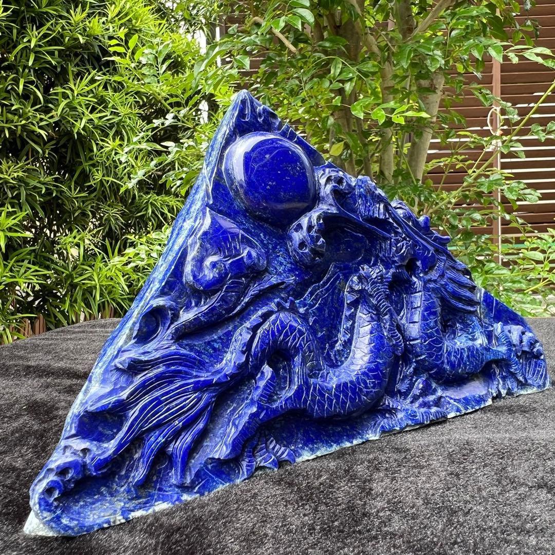 新年開運にも✨極上の逸品☆青龍✨ラピスラズリ 龍彫り 原石 天然石 置物 一点物