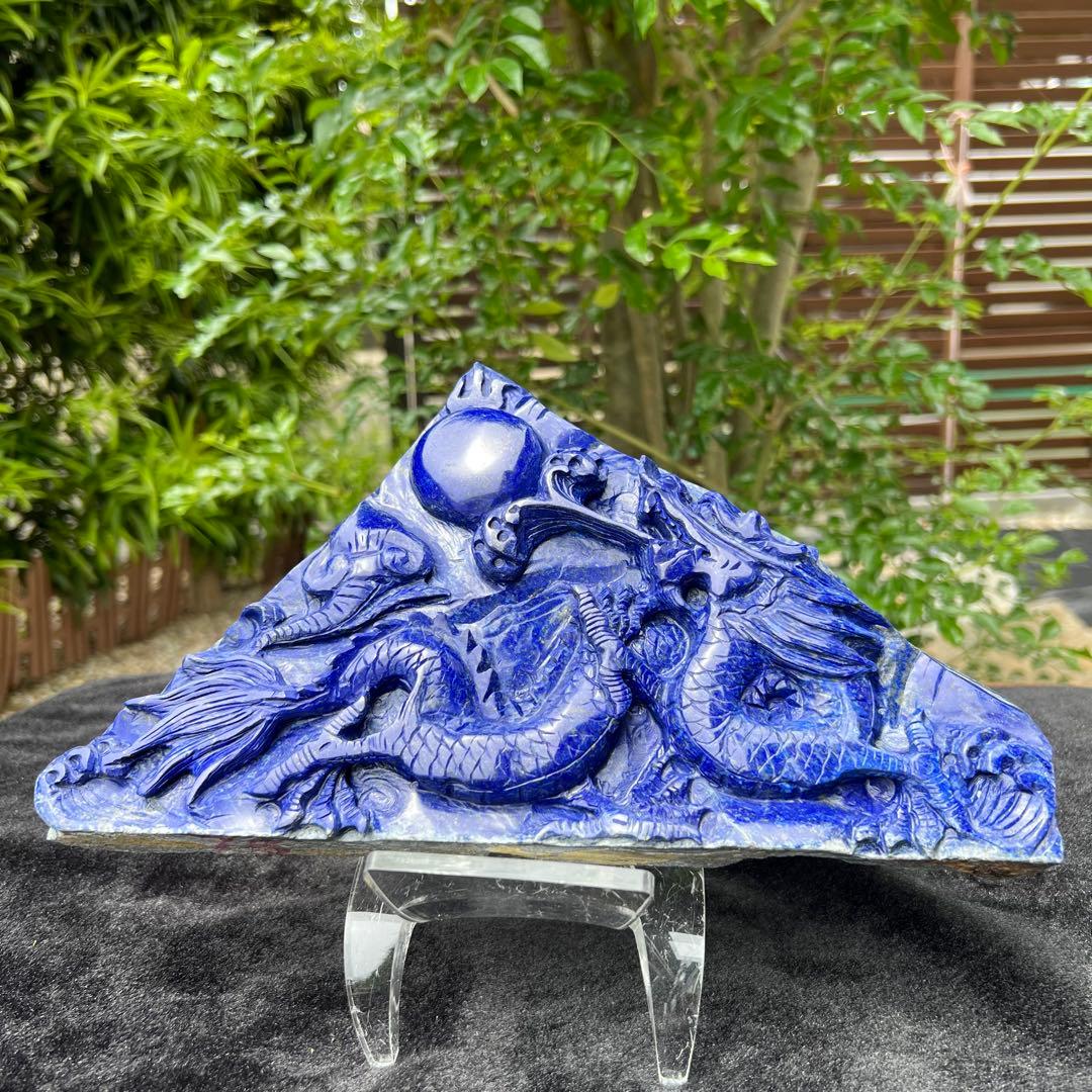 新年開運にも✨極上の逸品☆青龍✨ラピスラズリ 龍彫り 原石 天然石 置物 一点物