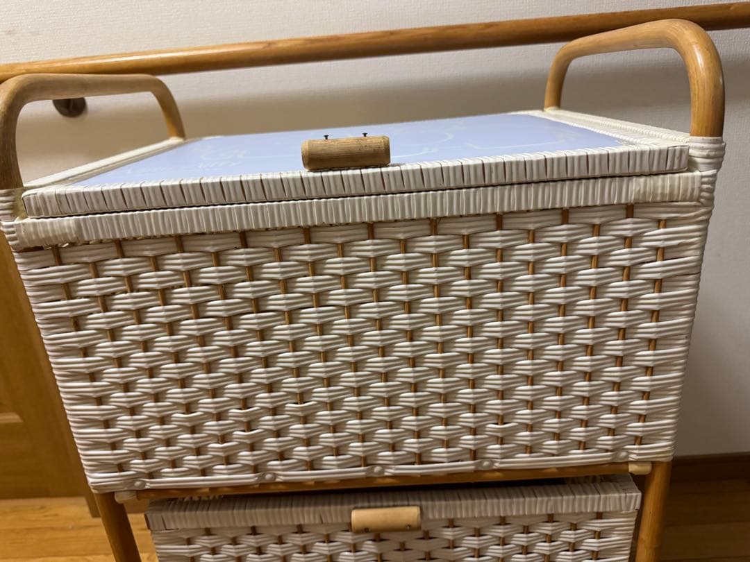 ミッフィー　ピンク　籐ラタン　大型 蓋付 バスケット3段　昭和レトロ　レア　希少