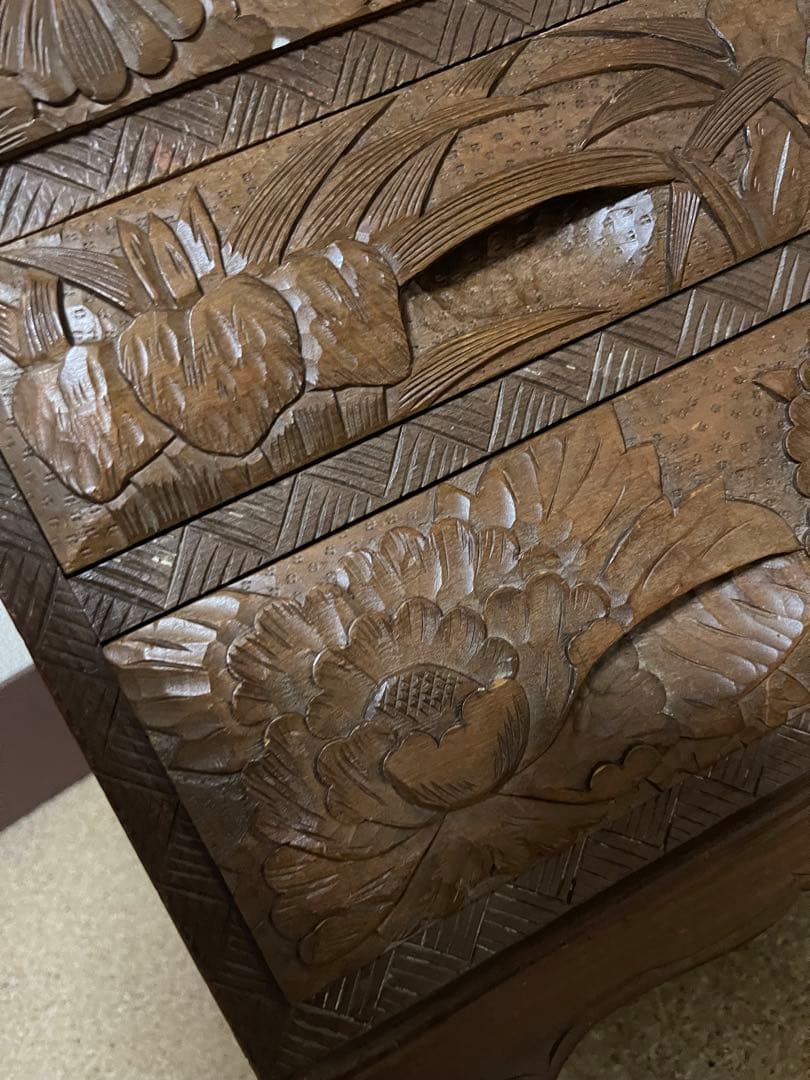 希少　アンティーク　日光彫？軽井沢彫？箪笥　5段式　引き出し　入手困難