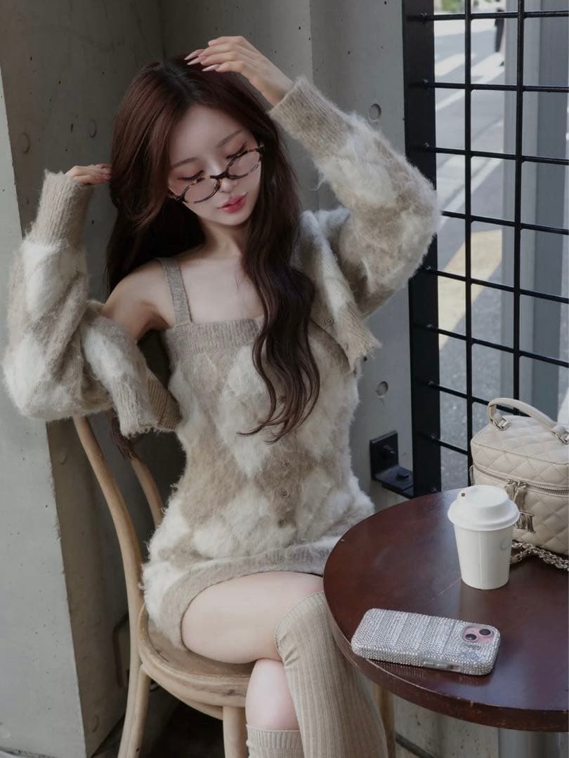 新品・未開封♡Darich♡アーガイルニットアンサンブル　(BEG・Free)