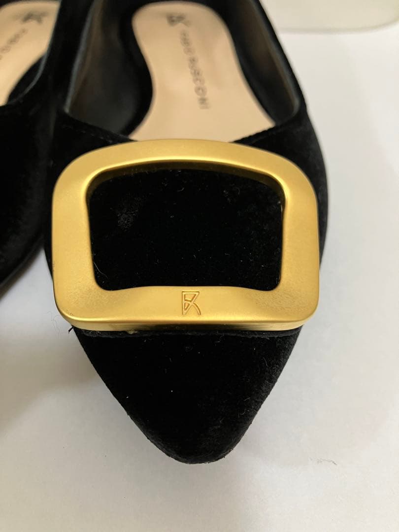 FABIO RUSCONI ファビオルスコーニ ベロアフラットシューズ ブラック