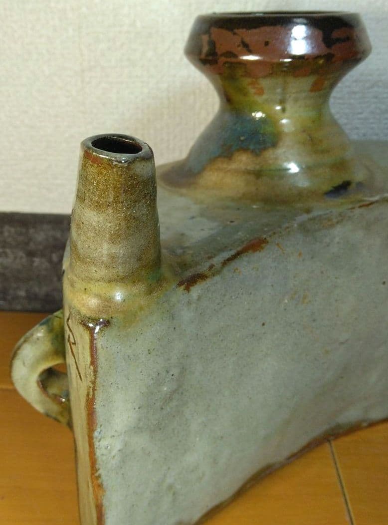 人間国宝 金城次郎 魚紋抱瓶 栞 共箱 美品 壺屋焼 壷屋焼 やちむん 大きい