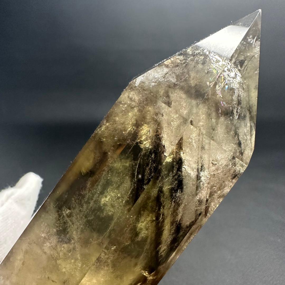 絶品☆レインボー魔除スモーキーシトリン六角柱☆ファントム パワーストーンA915