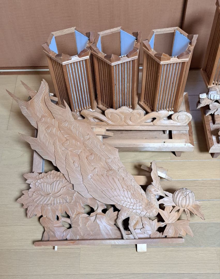 木工品 灯籠 3連1対タイプ　高さ約80cm