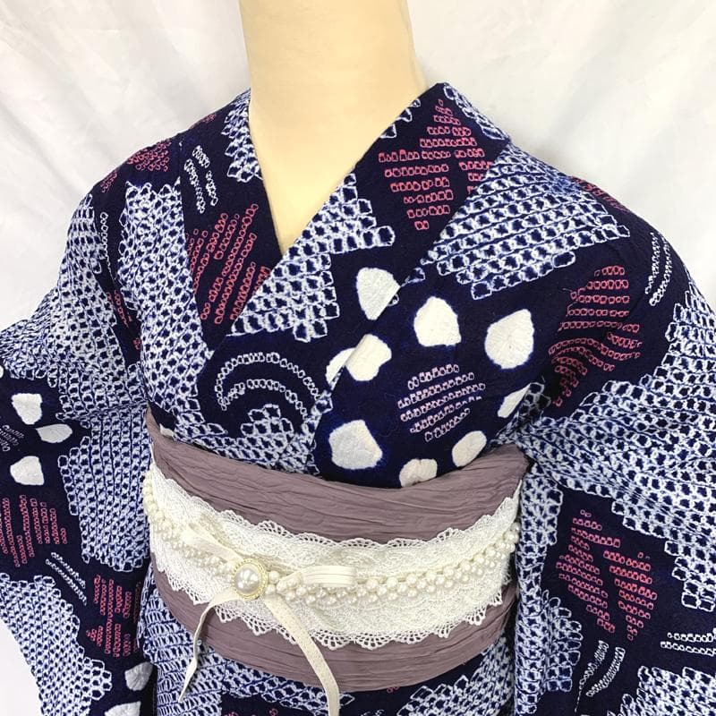 〇【最終値下げ】406mk54〇有松鳴海絞り 浴衣 花 綿〇美品