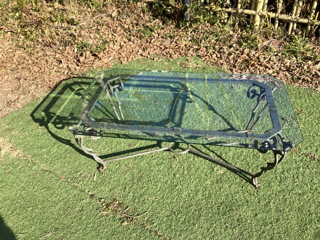 ガラステーブル　長方形　猫足　リビングテーブル　ローテーブル