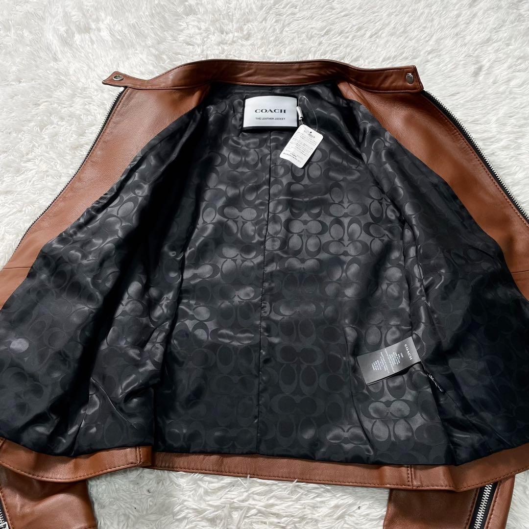 【未使用品】 COACH ラムレザー シグネチャー シングル ライダース M