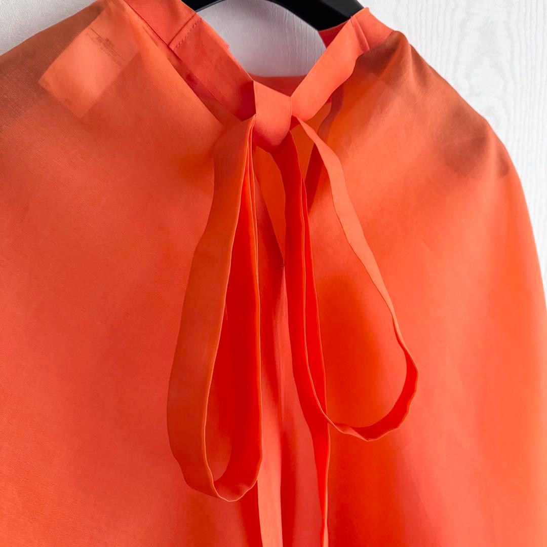 2024ブラミンク シルク100%バックリボンブラウス オレンジ BLAMINK