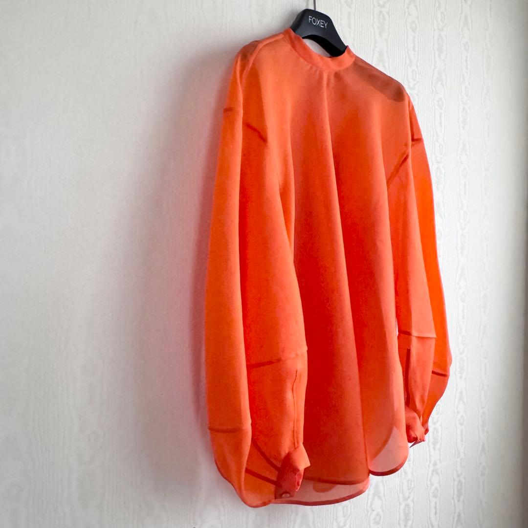 2024ブラミンク シルク100%バックリボンブラウス オレンジ BLAMINK