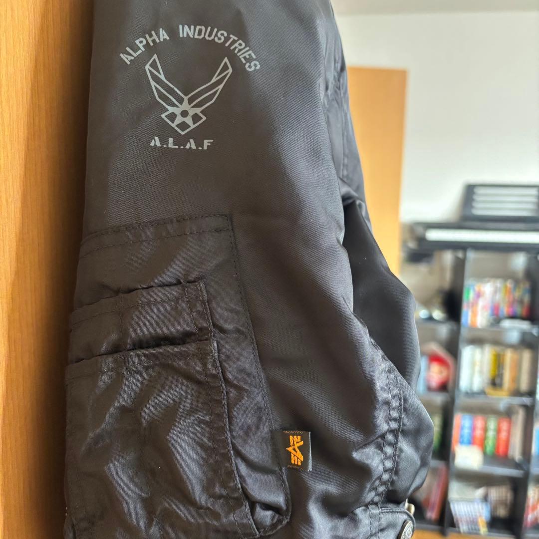 【バイカー仕様】ALPHA MA-1 ライディングJKT プロテクター付 黒 L