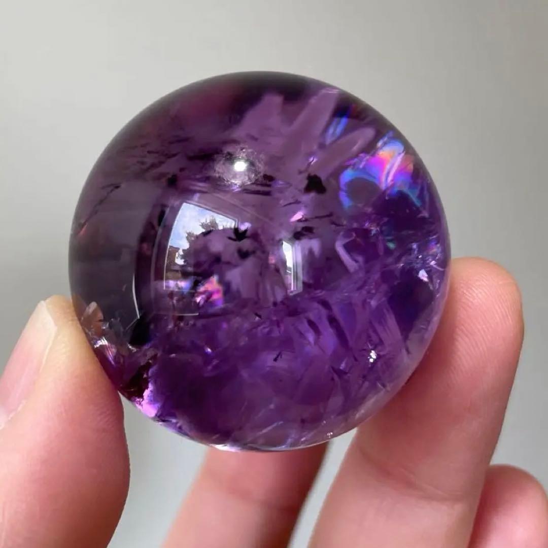 アメシスト　スフィア　高品質　3.7㎝　虹　ファントム　amethyst