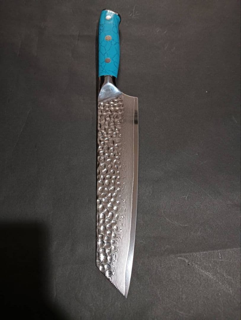 本鍛造33層ダマスカスV金10号切付包丁210mm ブルーターコイズ柄