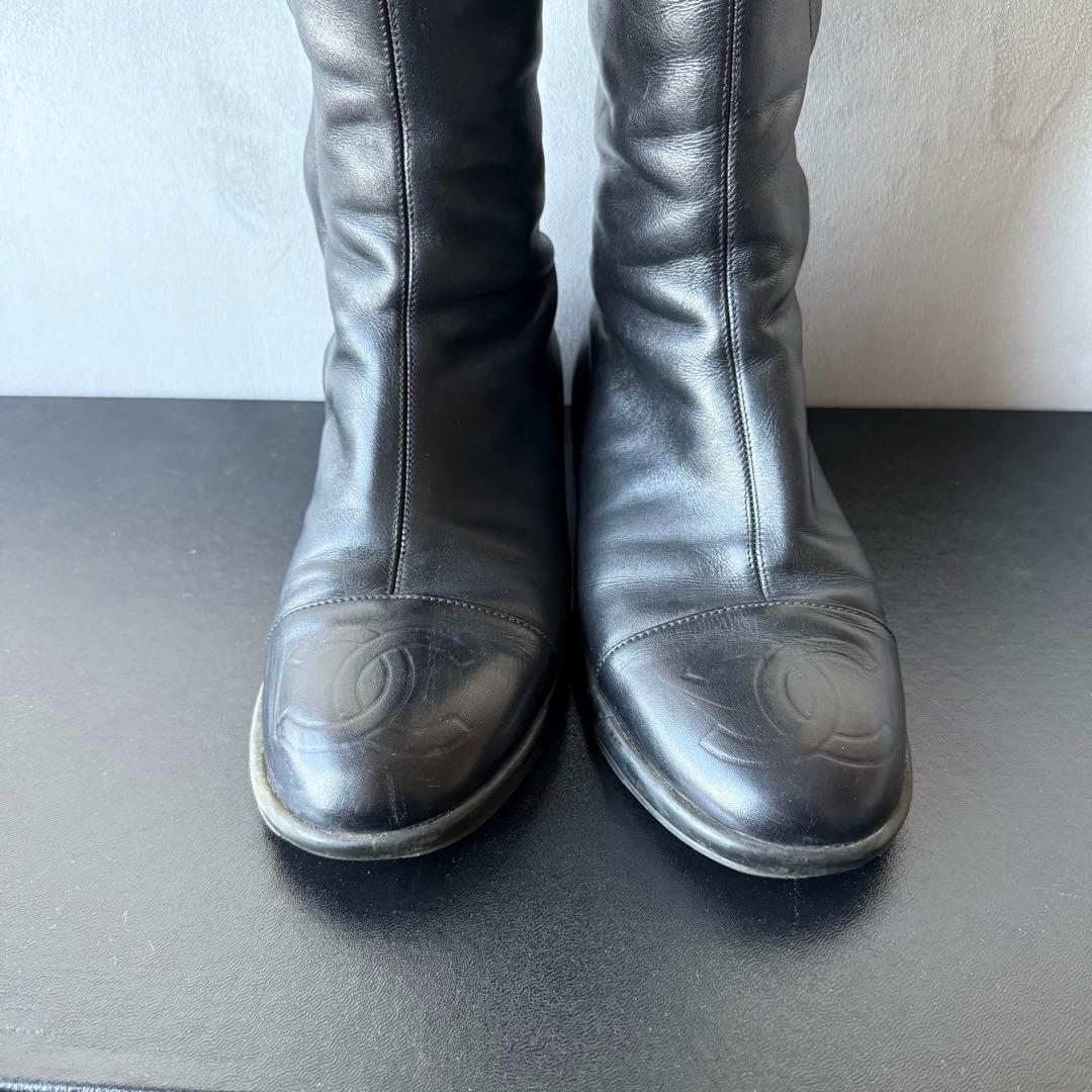 シャネル ロングブーツ ブラック ココマーク レザー 36 23cm