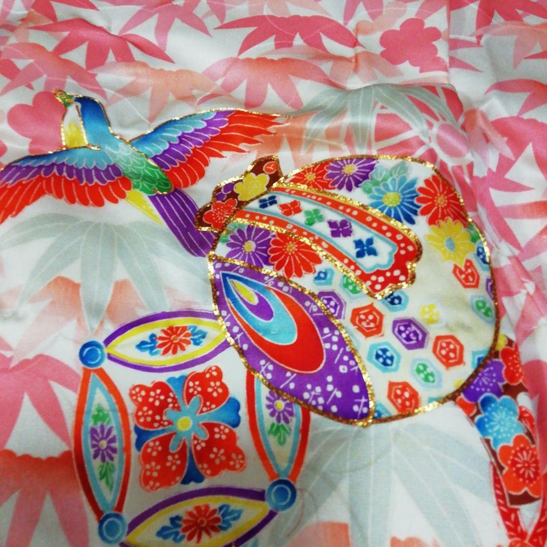 七五三　着物セット　正絹　3歳　オフホワイト×桃色