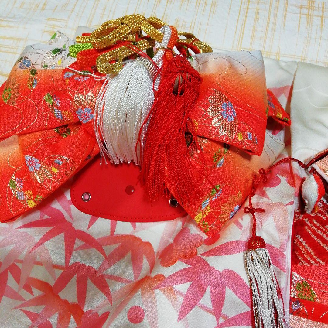 七五三　着物セット　正絹　3歳　オフホワイト×桃色