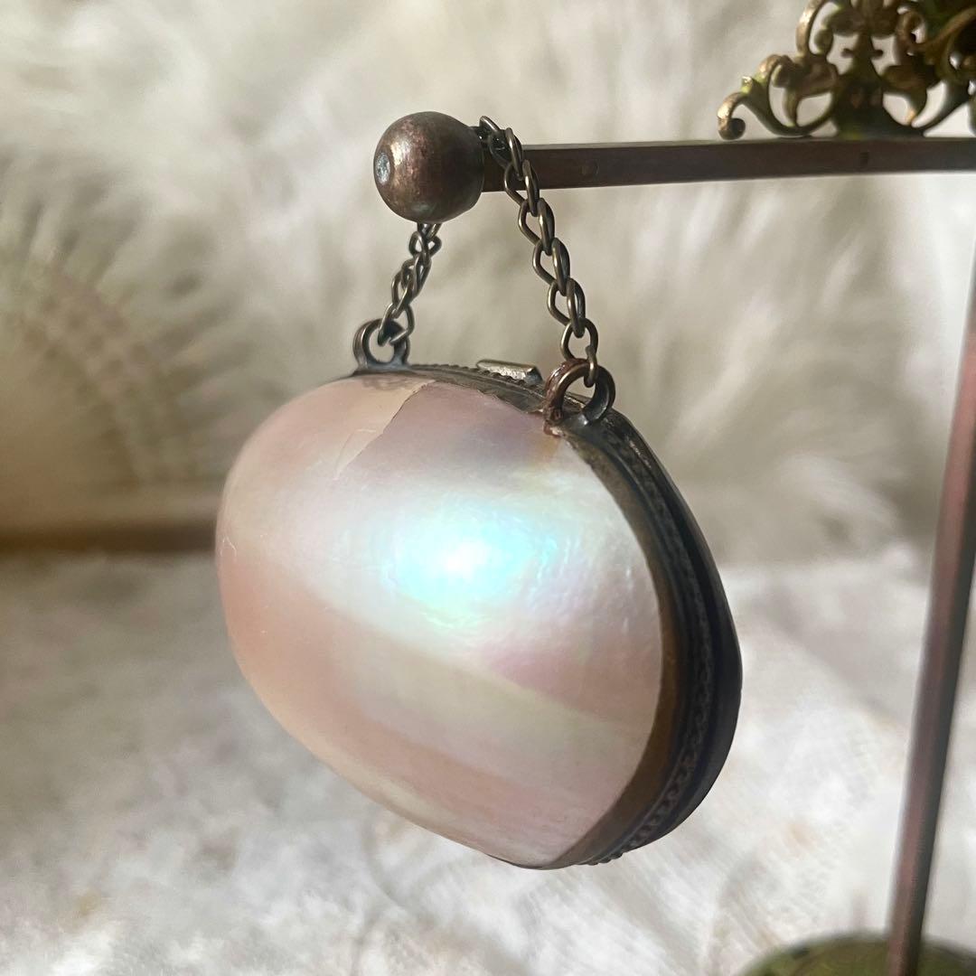 チェーン付きマザーオブパールロザリオケース大　フランスアンティーク　MOPドール