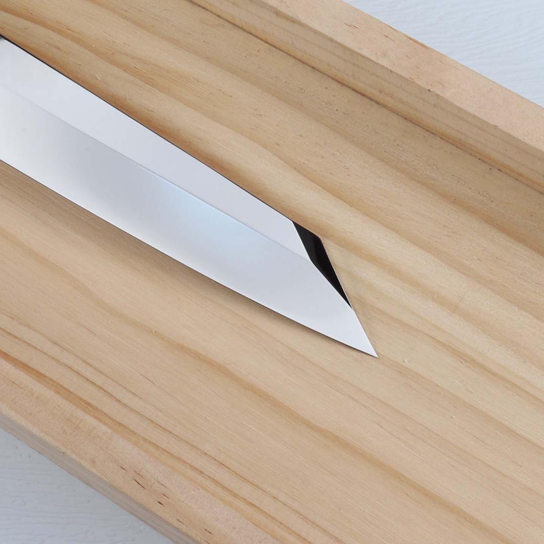 7399切付柳刃包丁 尺 ウルトラ鏡面仕上げ 刺身包丁 スネークウッド八角柄