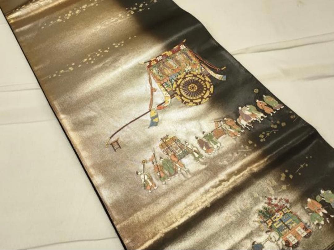 帯2本　新春SALE 太鼓柄袋帯　大名行列　未使用　中古髭紬白地にピンクの花柄帯