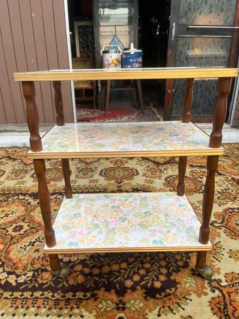 3段 キッチンワゴン レトロポップ 昭和レトロ 花柄 インテリア 当時物