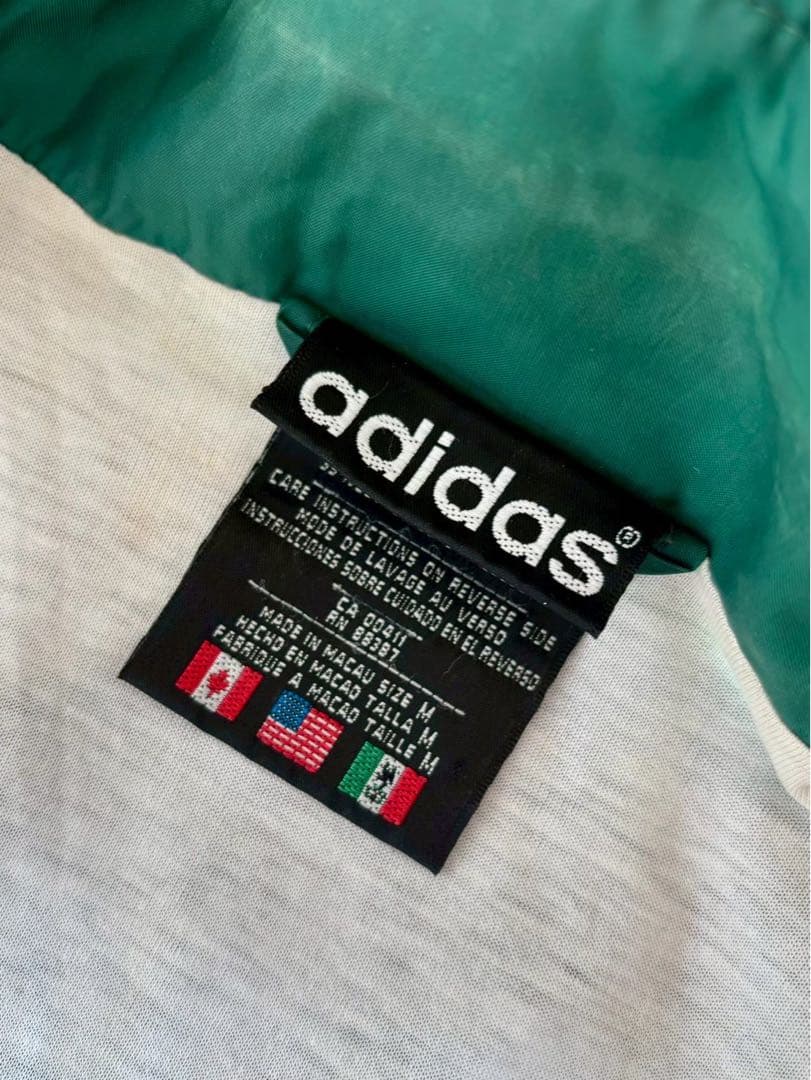 アディダス/入手困難 90s 国旗刺繍タグ ナイロン セットアップ 緑×白 L