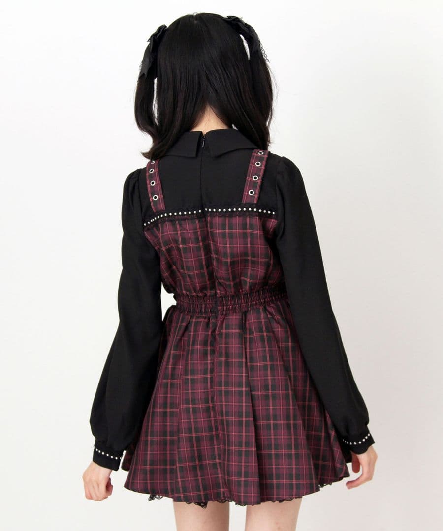 新作★ ディアマイラブ 十字架スタッズジャンスカ風レースアッププリーツワンピース