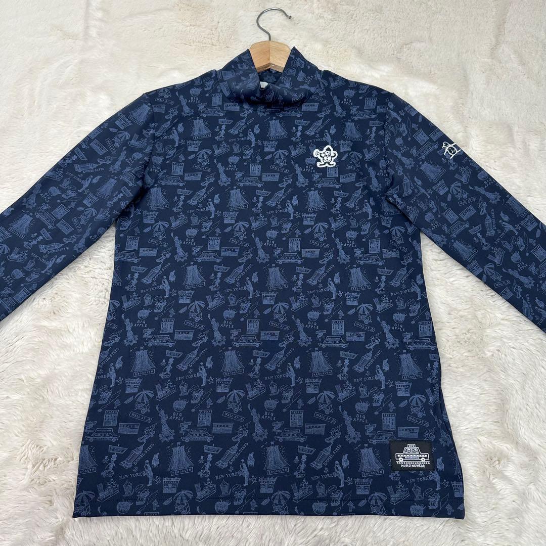 ✨美品✨マンシングウェア 西脇光重コラボ 防風 NY総柄 ハイネックシャツ 紺
