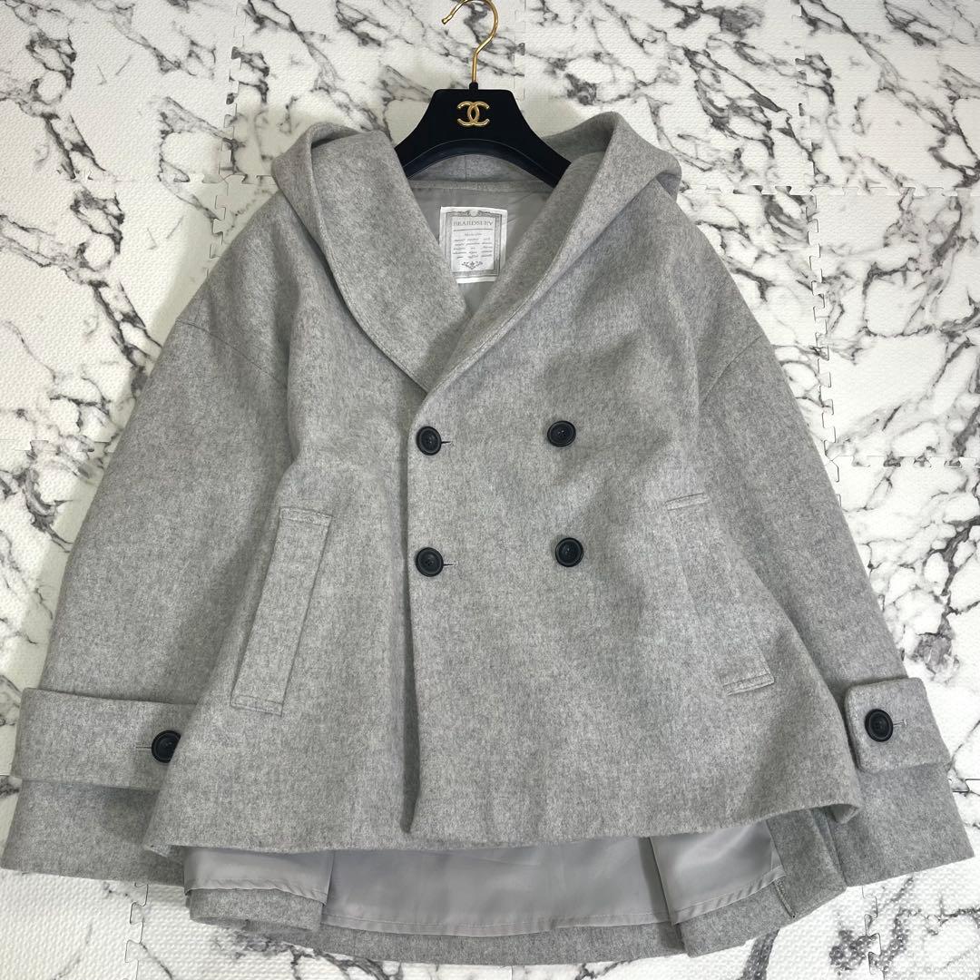 ビアズリー フーデッドショートコート ウール