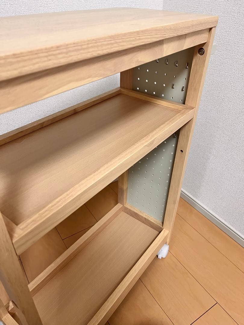 木製ワゴン　有効ボード付き　フック付きワゴン 2段　ミシンワゴン