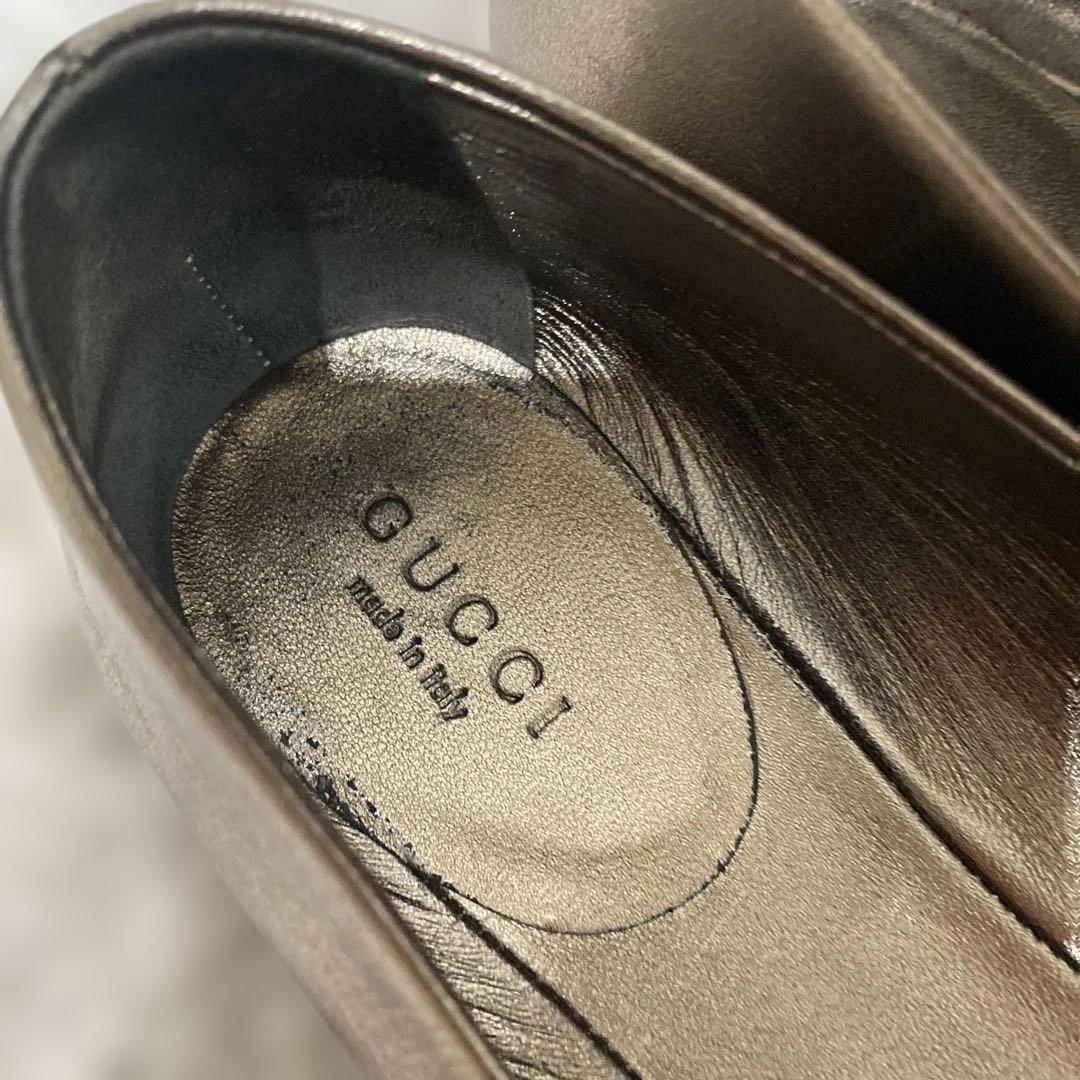 グッチ 36 リボンバレエシューズ ゴールド ブロンズ