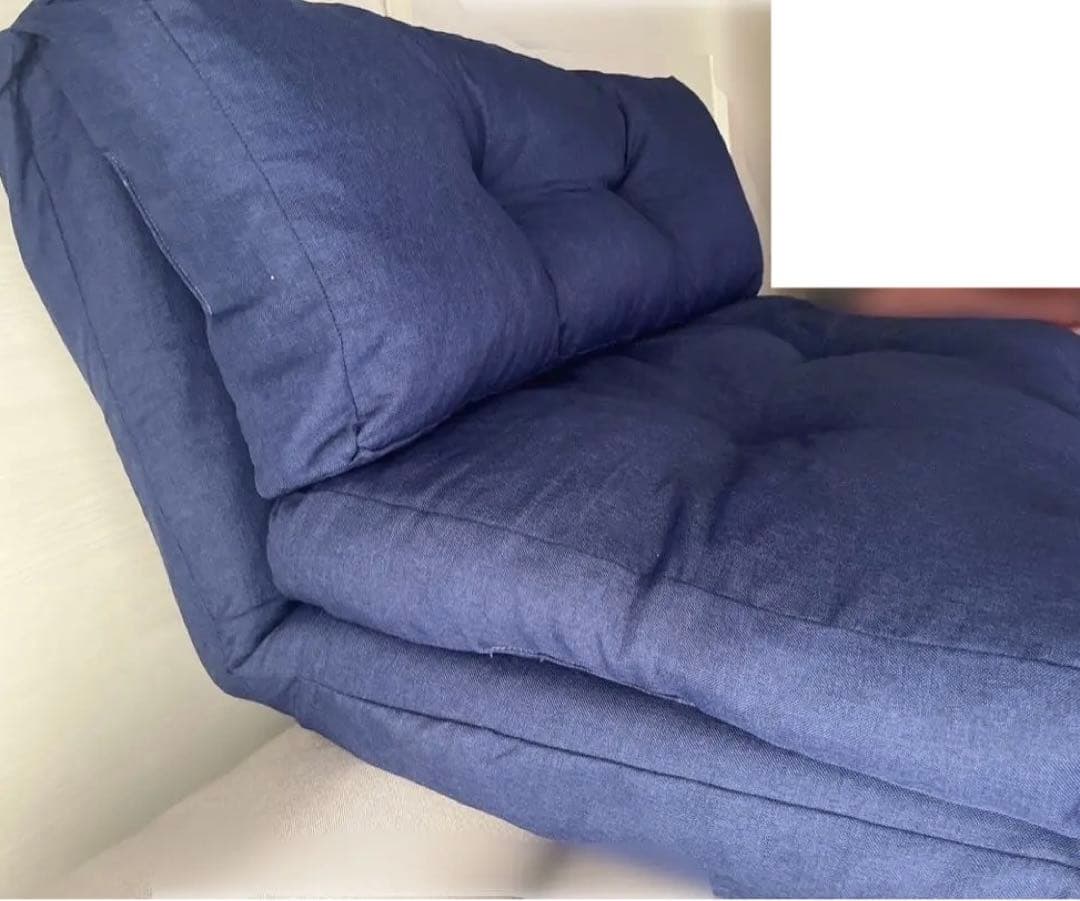 美品【2人掛け】折りたたみ ローソファベッド【ネイビー】