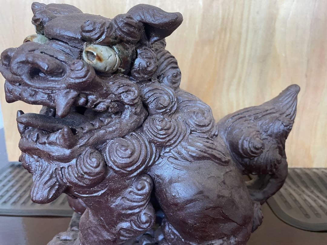 名工 島常賀 焼き〆台付きシーサー小 23cm 壺屋焼