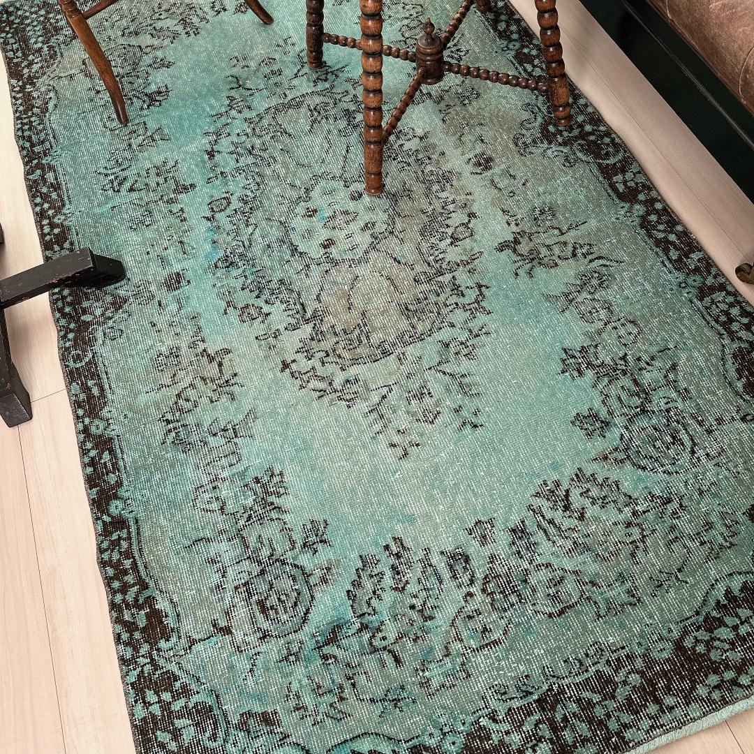 トルコ ヴィンテージラグ A105 定番柄 ターコイズブルー オーバーダイ